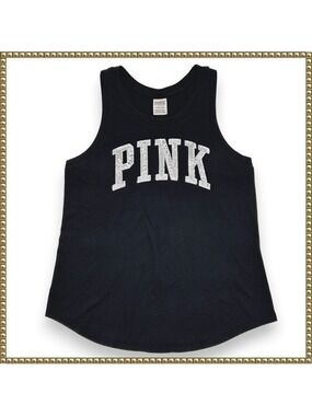 Victoria's Secret PINK Black Sequin Logo Racerback Tank Top Small
